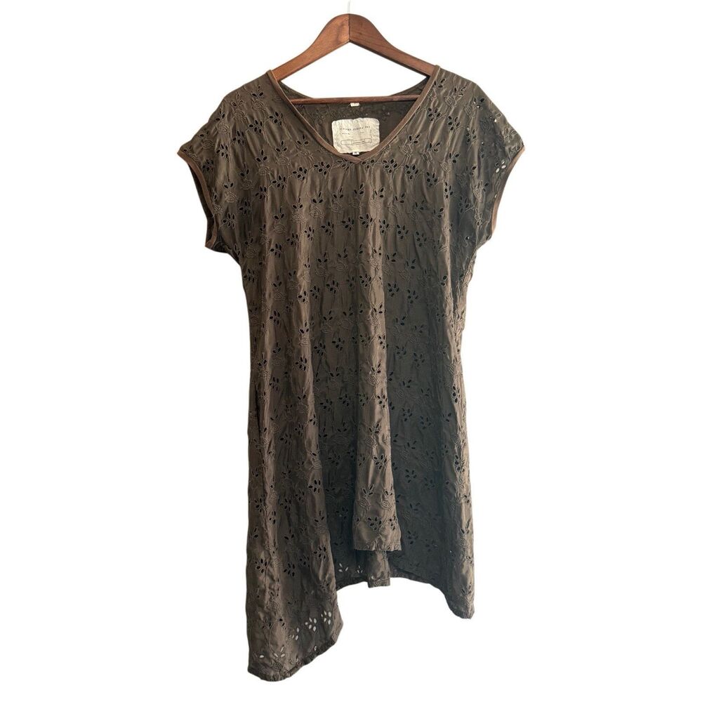 Vintage Johnny Was Silk Dress Eyelet Beach Cover Up Brown Cruise Resort Small